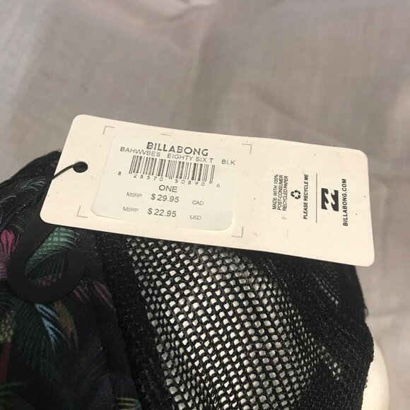 Billabong Palm Print Baseball Hat Black Mesh Adjustable Snapback Cap One Size - Picture 5 of 8